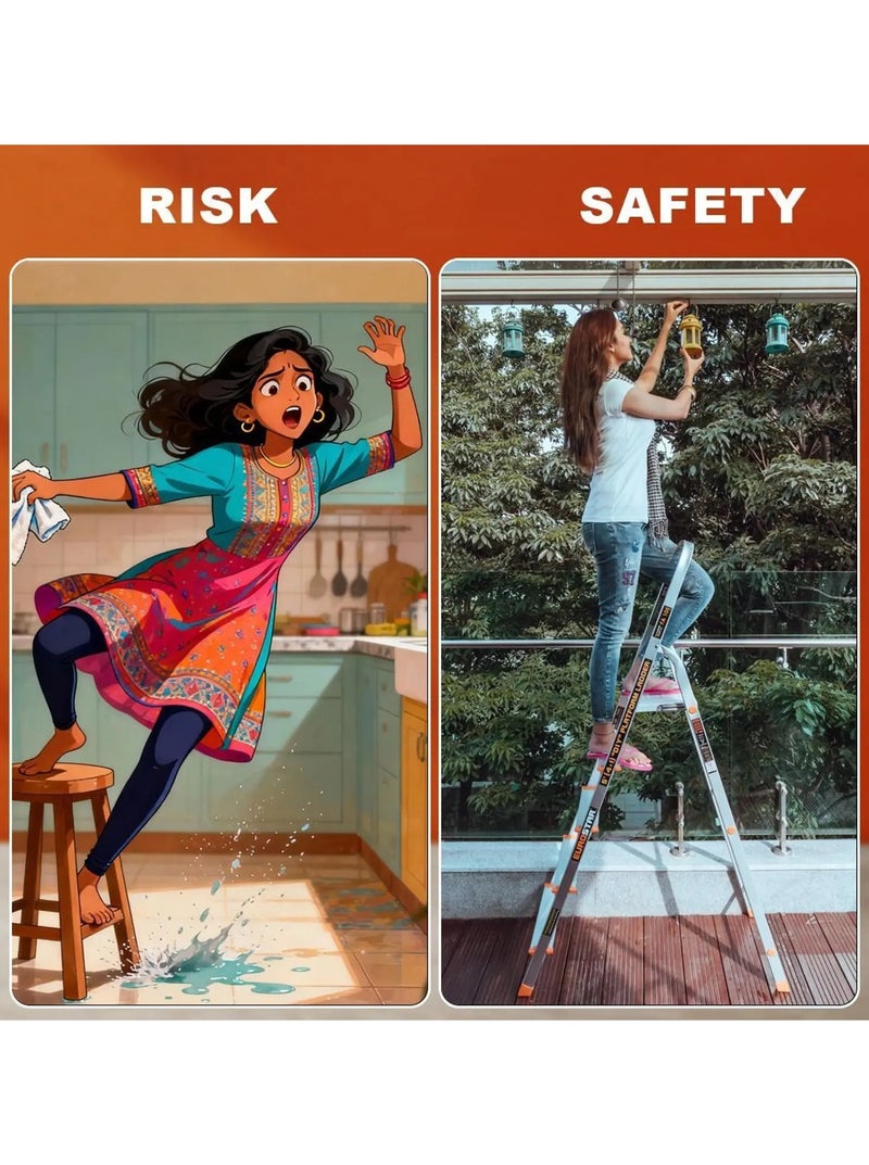 Eurostar Lightweight & Strong 5 Steps ladder for home With Anti Slip Shoes Aluminium Ladder  (With Platform) - Image 4